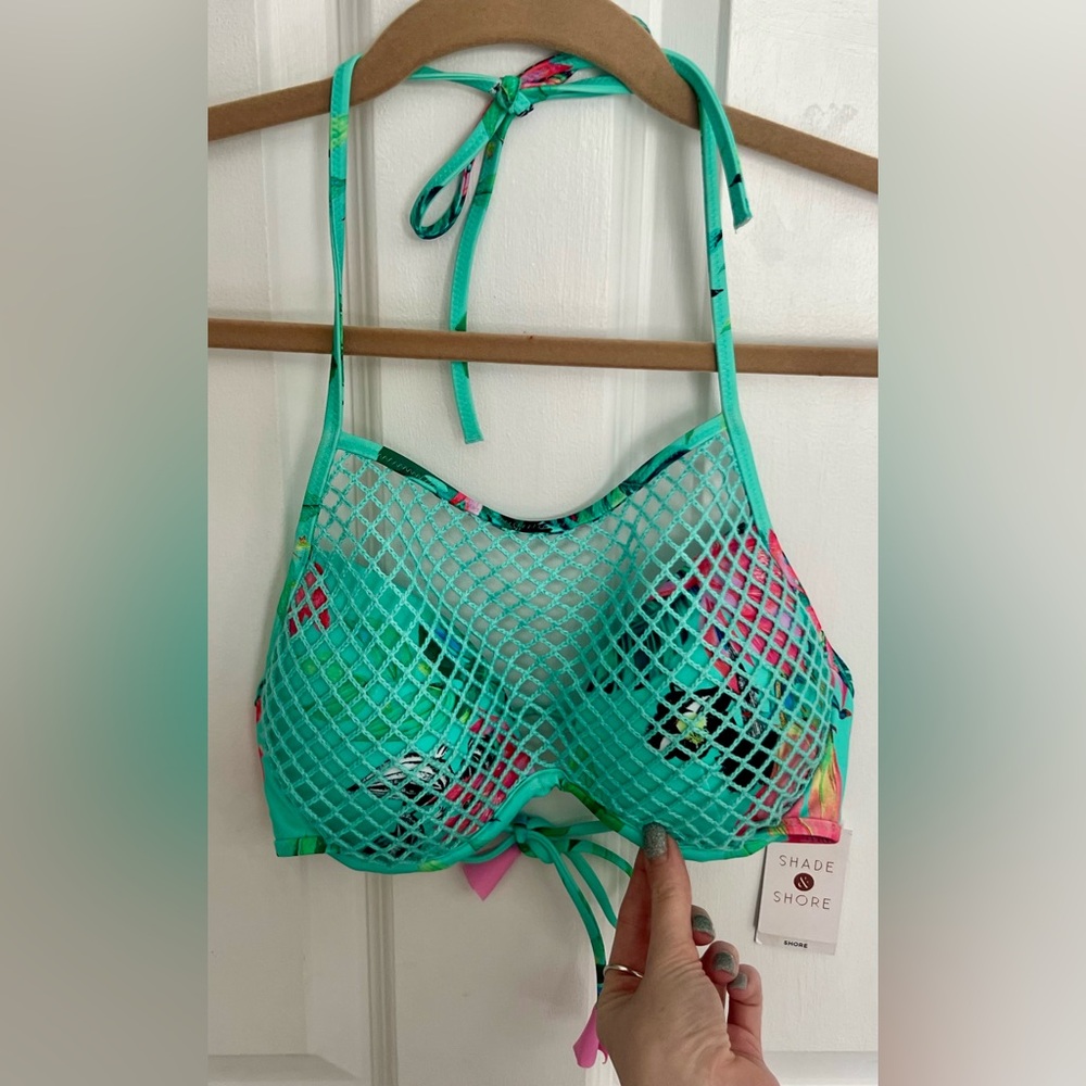 NWT Shade & Shore Teal Mesh Swim Bikini Top